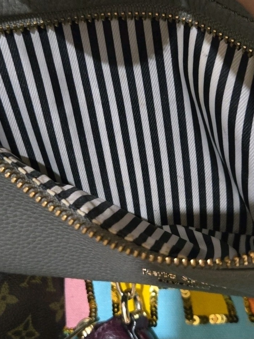 Kate Spade Gray Leather Crossbody Bag with Stripe Lining